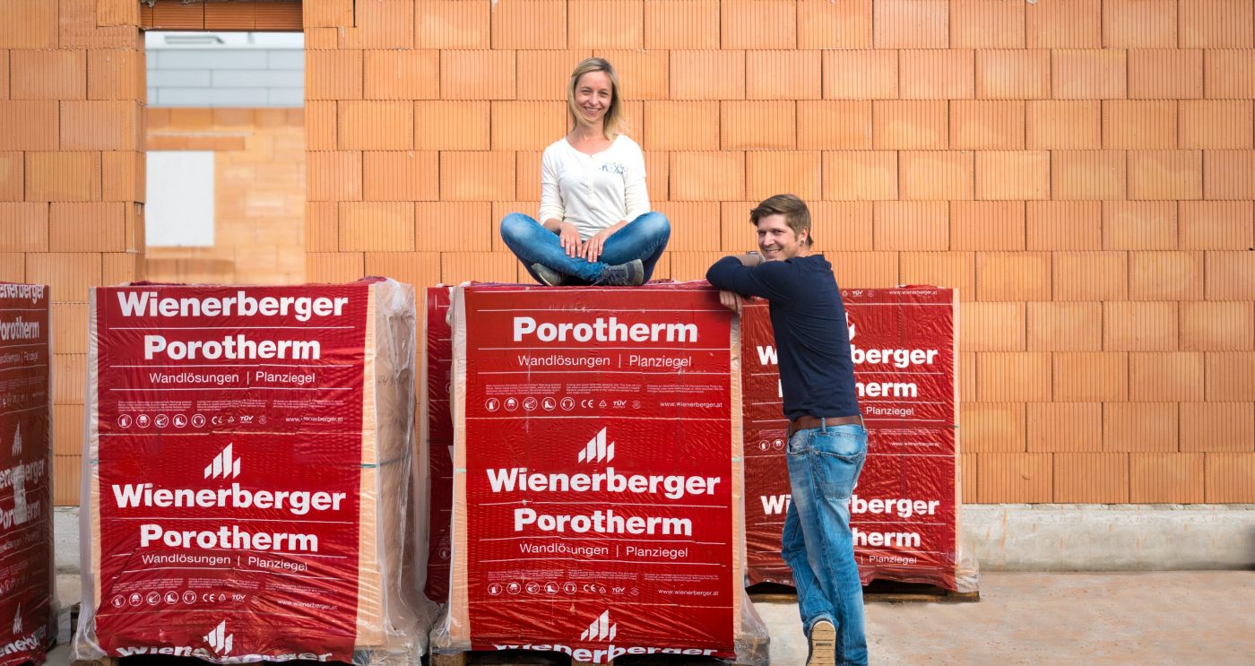 construction site shooting with porotherm bricks and builders family