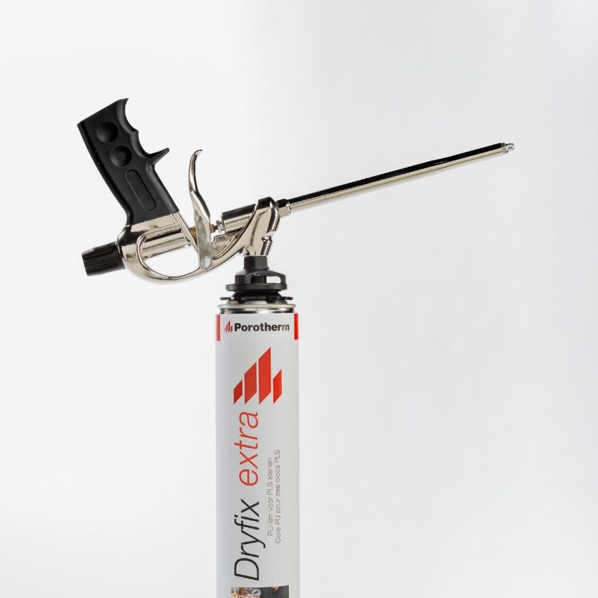 Single product shot of a Dryfix Extra canister with the Dryfix PU foam gun